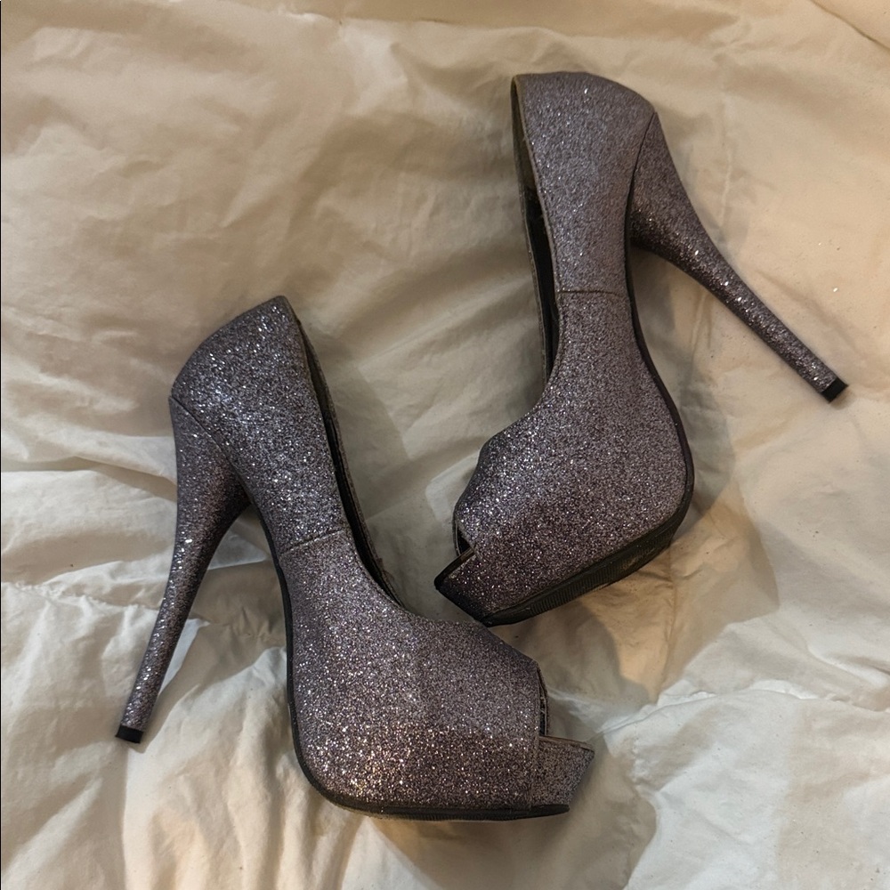 Charlotte Russe Silver Glitter Heels